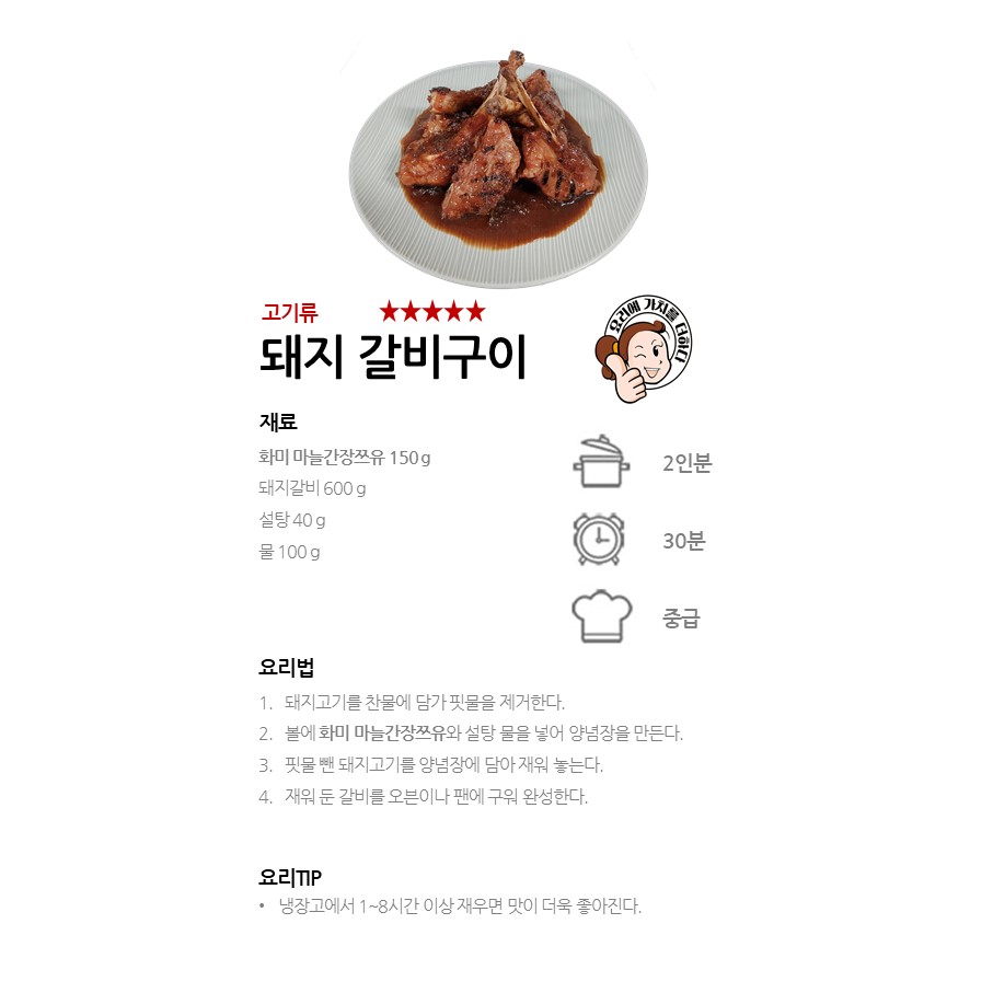 [화미 마늘간장쯔유] 돼지갈비구이 레시피 이미지